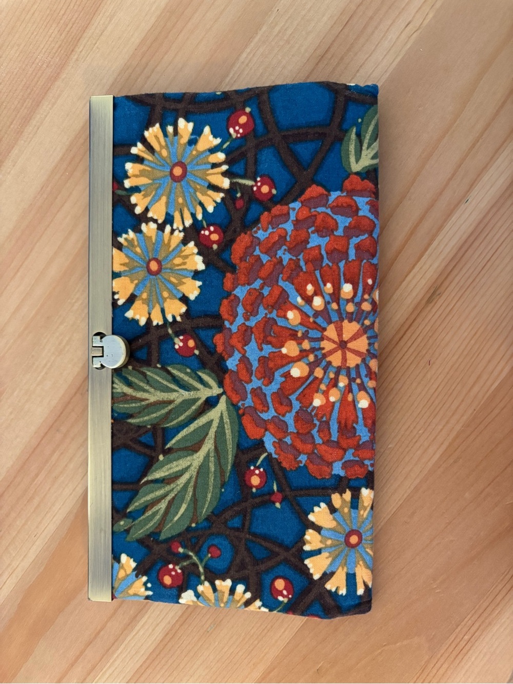 Handmade floral Fabric organize wallet clutch with secure metal Frame closure